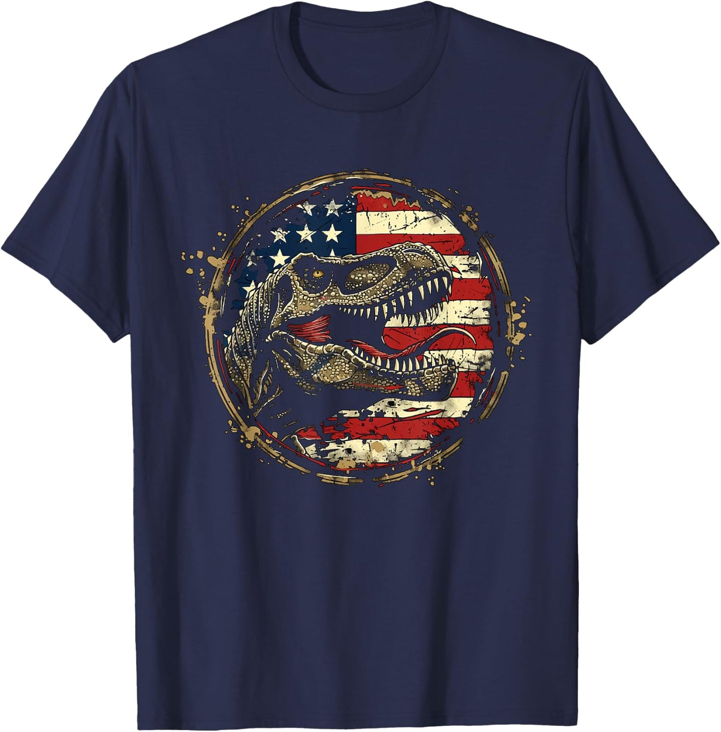 Dinosaur 4th of July America Flag Vintage Amerisaurus Rex T-Shirt - T-Shirt | Navy