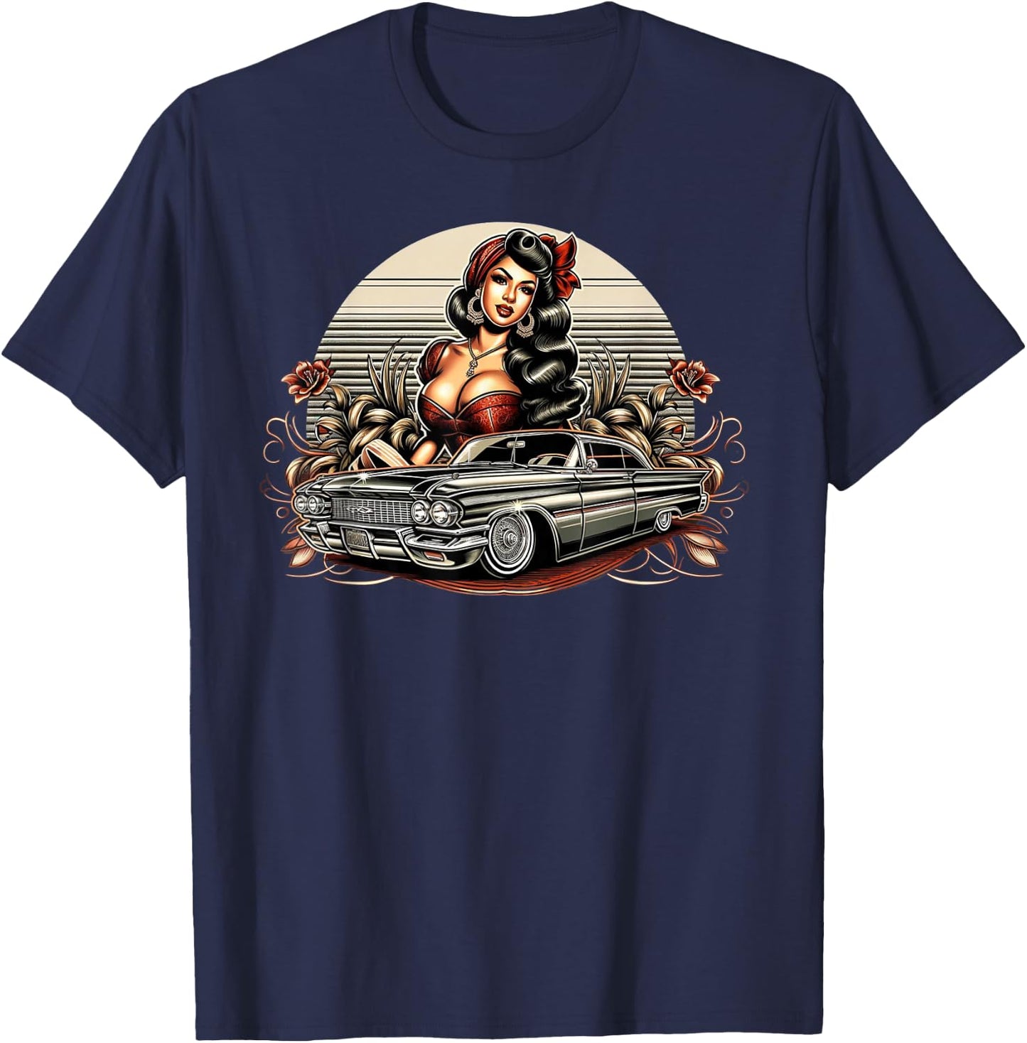 Mexican Street Culture Lowrider Beautiful Latina Chola Model T-Shirt - T-Shirt | Navy