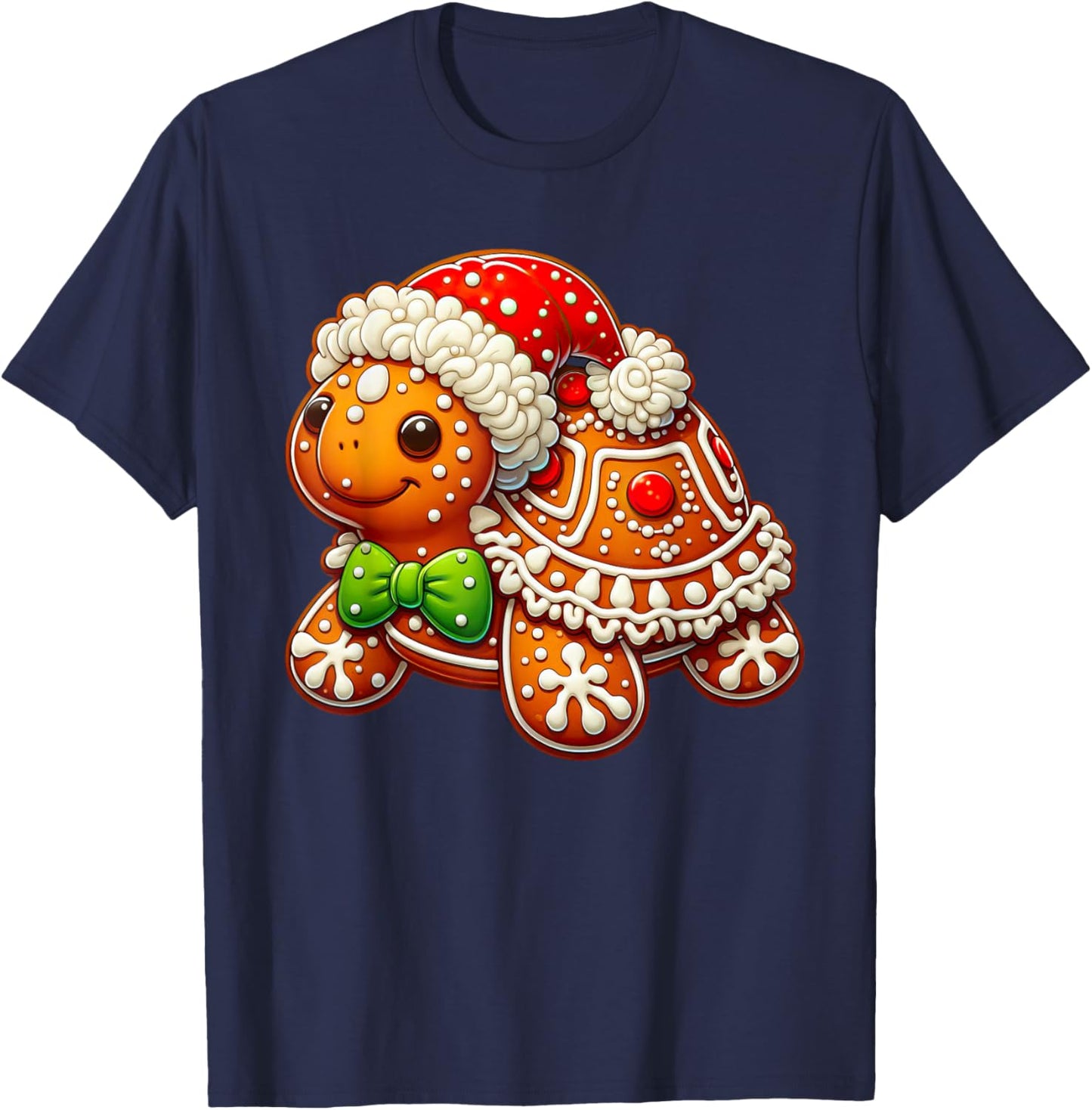 Cute Turtle Lovers Christmas Outfits Boy Girl Funny Gingerbread Man Turtle Christmas Kids T-Shirt - T-Shirt | Navy