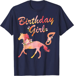 Horse Lover 8th Birthday For Girls Love Horses 8 Years Old T-Shirt - T-Shirt | Navy