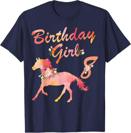 Horse Lover 8th Birthday For Girls Love Horses 8 Years Old T-Shirt - T-Shirt | Navy