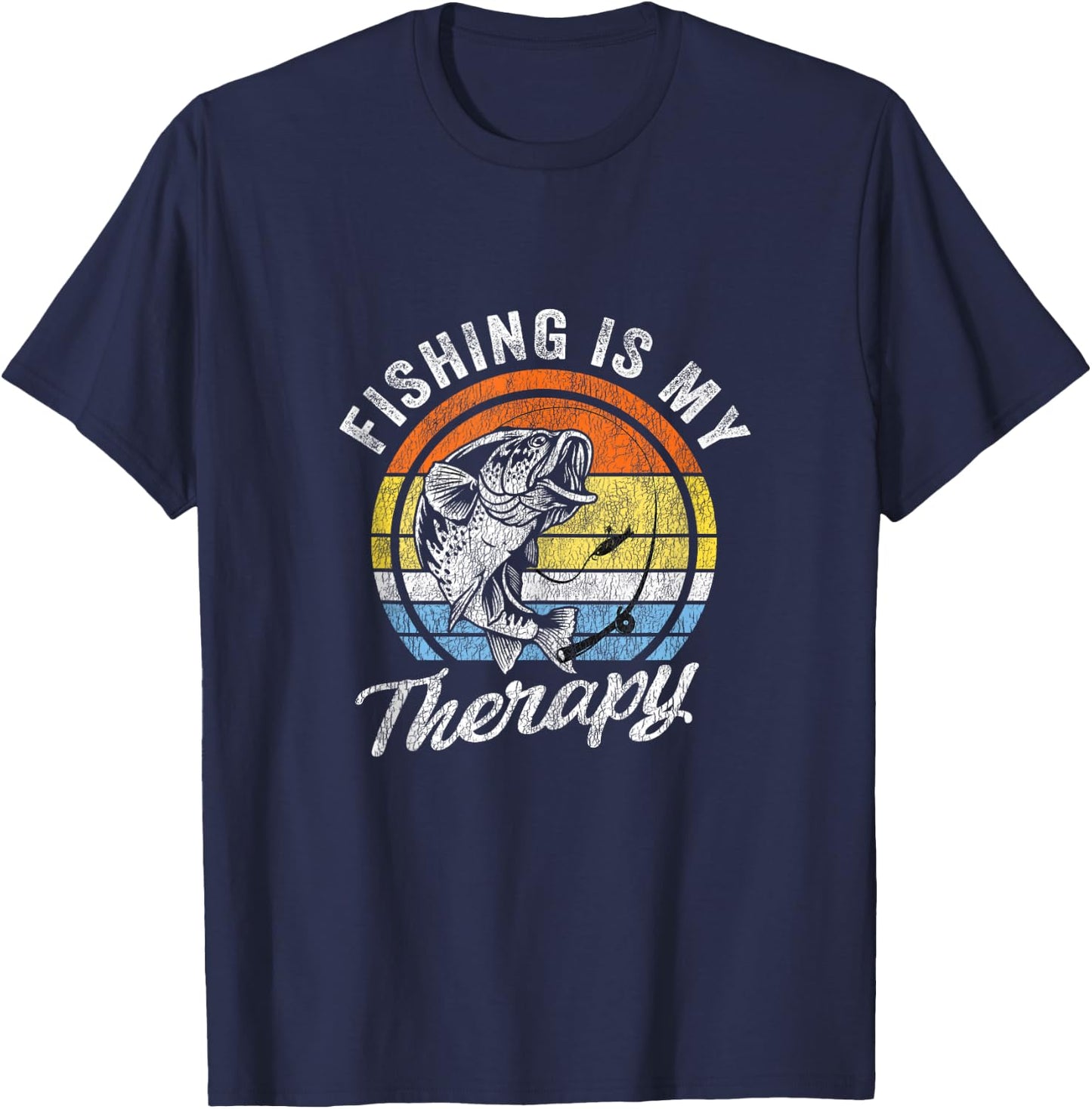 Fishing is My Therapy Men's Funny Bass Fishing T-Shirt - T-Shirt | Navy
