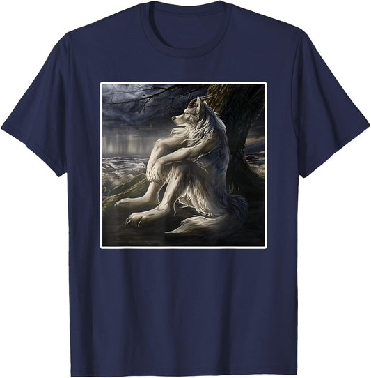 Sitting Wolf Meme T-Shirt - T-Shirt | Navy