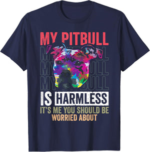 Funny Pitbull is Harmless Pittie Mom Dog Lover Pitbull Owner Women T-Shirt - T-Shirt | Navy
