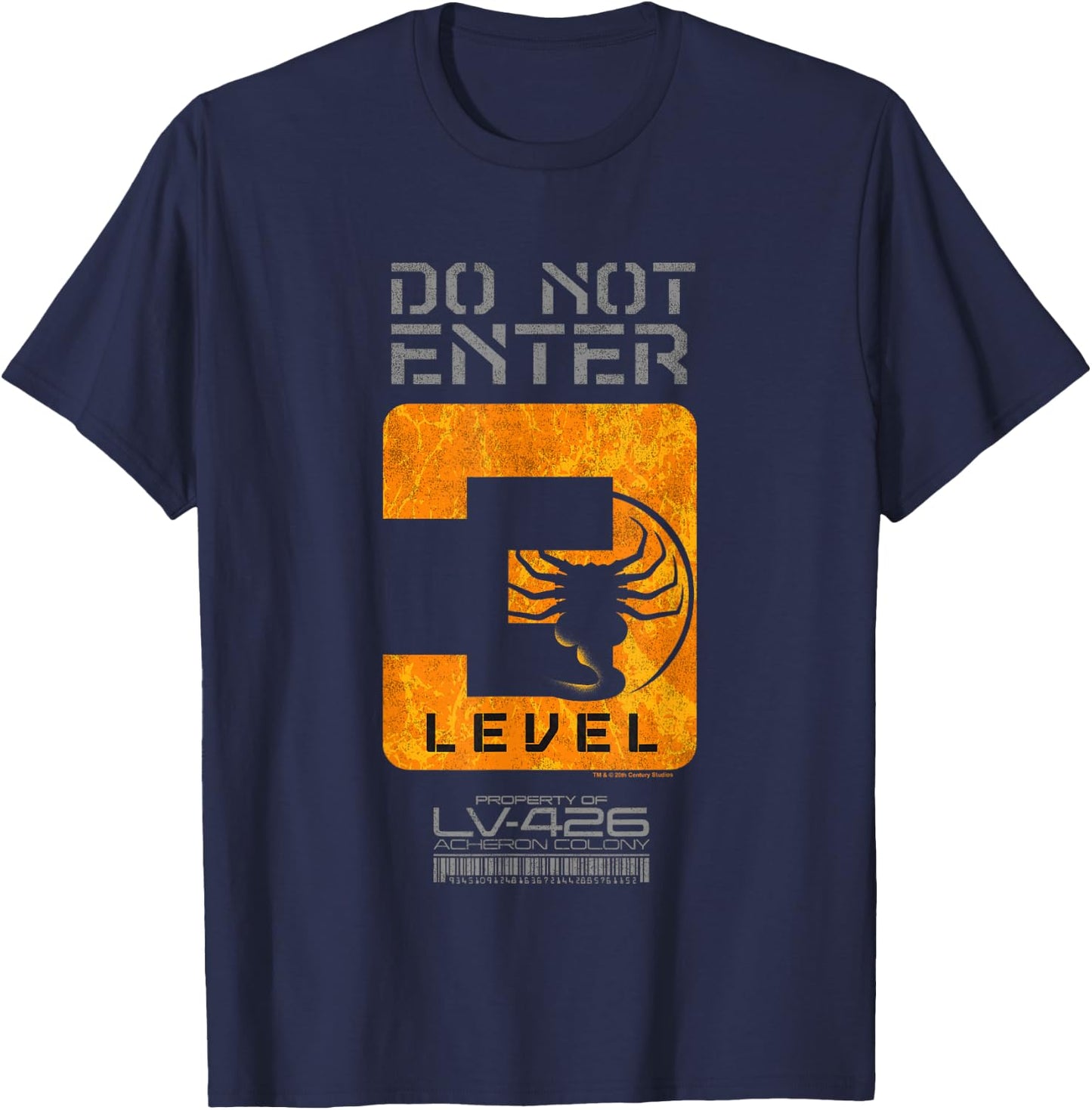 Aliens Do Not Enter Level 3 Face Hugger Silhouette Poster T-Shirt - T-Shirt | Navy