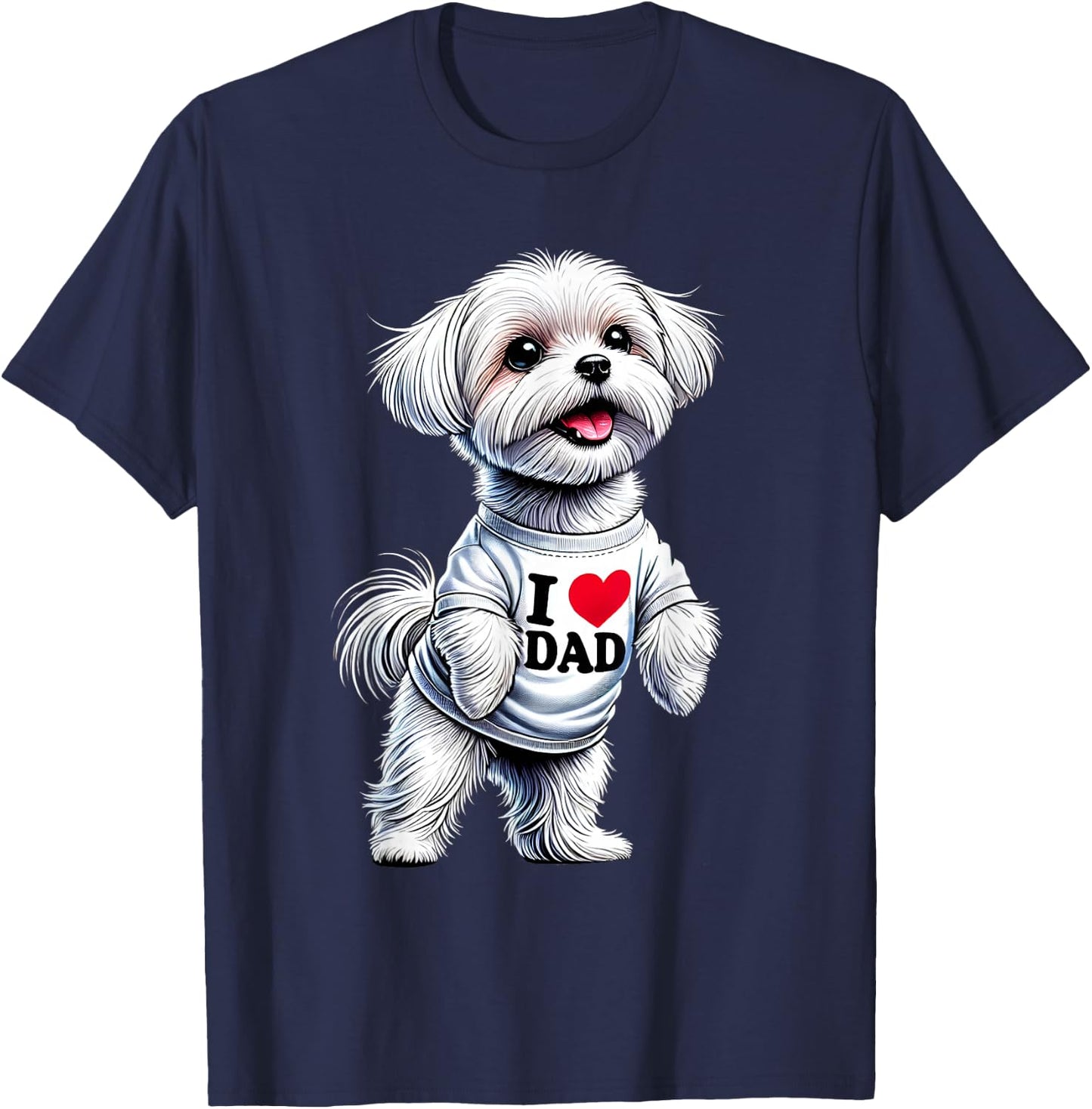 Maltese Dad I Love Dad Maltese Lover T-Shirt - T-Shirt | Navy