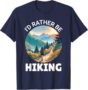 I'd Rather Be Hiking, With A Woman Hiking On A Trail T-Shirt - T-Shirt | Navy
