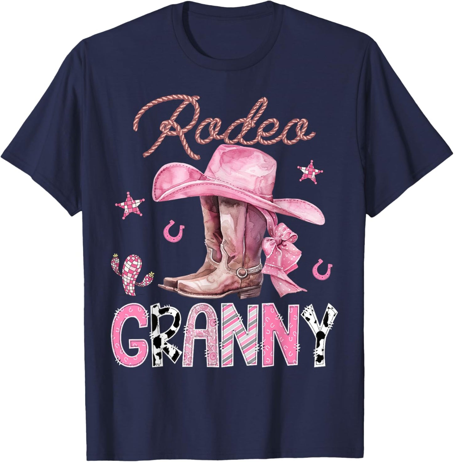 Rodeo Granny Pink Boots Coquette CowGirl Birthday Party T-Shirt - T-Shirt | Navy
