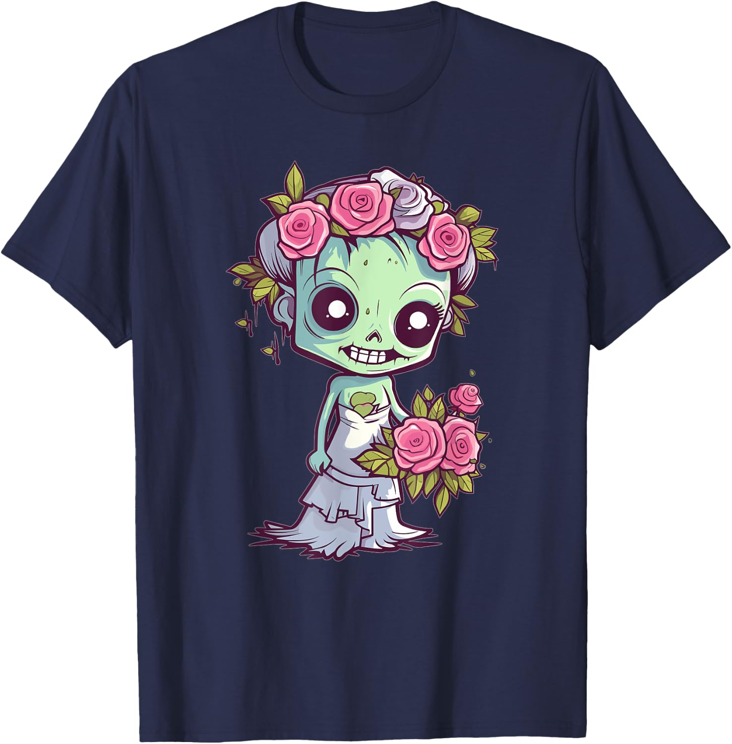 Cute Zombie With Flower I Kids Zombie T-Shirt - T-Shirt | Navy