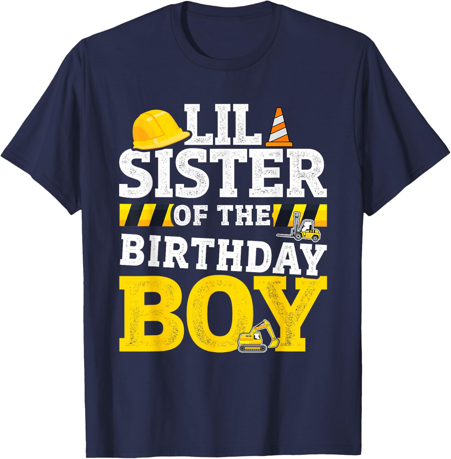Lil sister birthday boy matching family construction party T-Shirt - T-Shirt | Navy