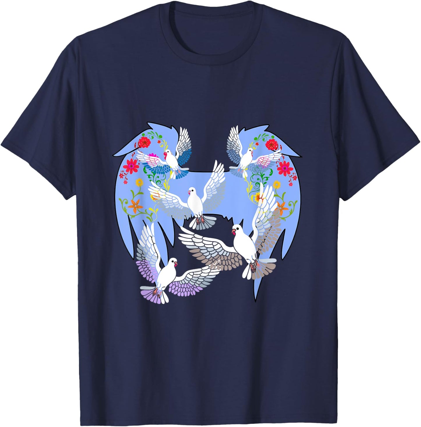 Angel Wings Doves Natural Flowers Peace Doves Peace T-Shirt - T-Shirt | Navy