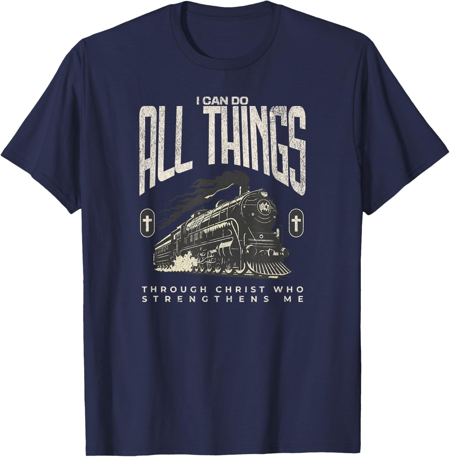 Steam Train Engine Locomotive Christian Jesus Faith Based T-Shirt - T-Shirt | Navy