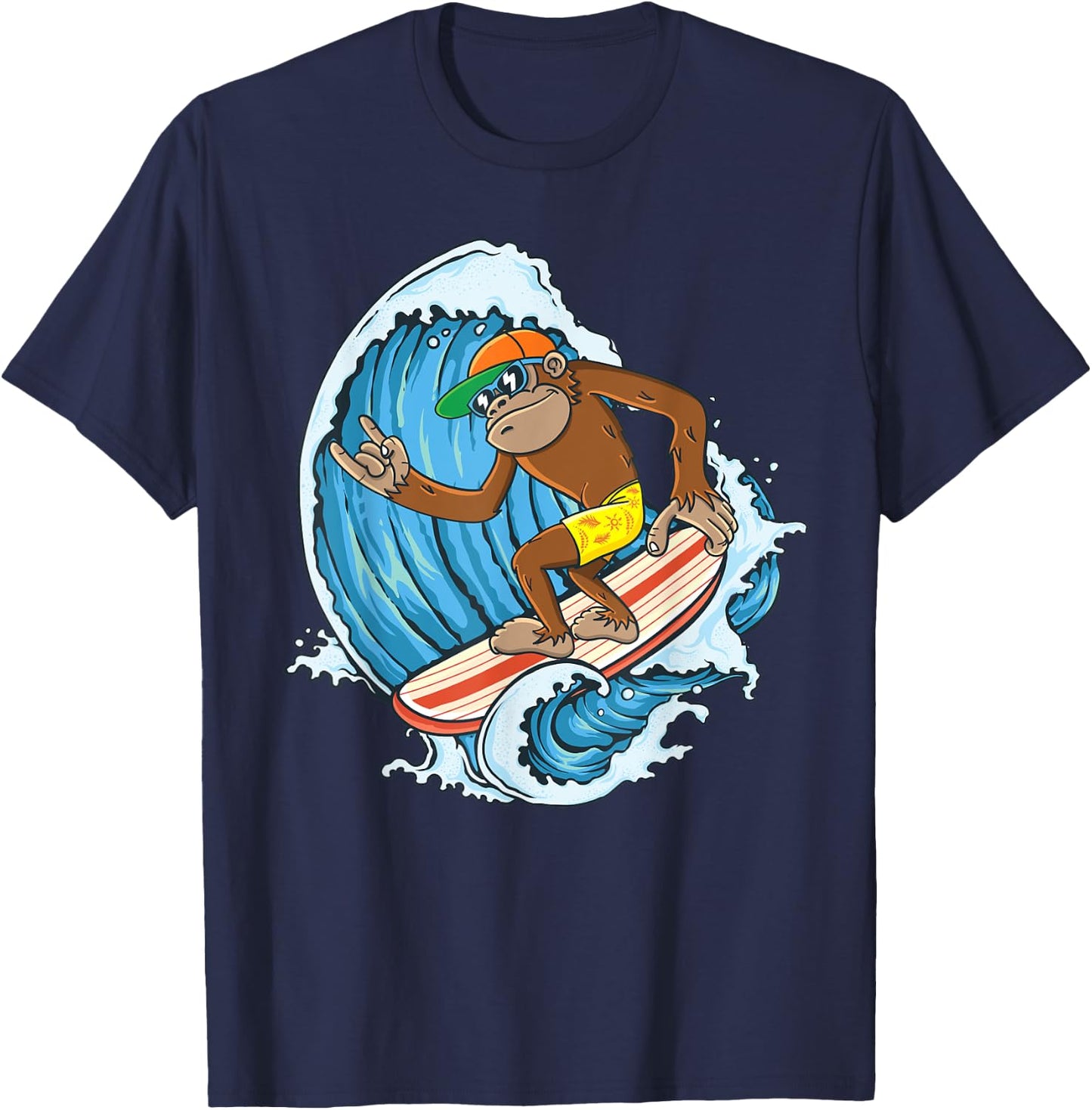 Retro Surfboard Boys Kids Surfboarders Cute Surfing Monkey T-Shirt - T-Shirt | Navy