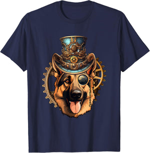 Victorian Steampunk German Shepherd T-Shirt - T-Shirt | Navy