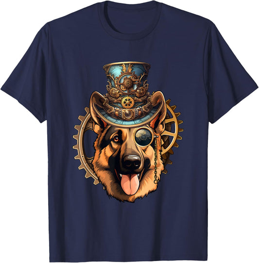Victorian Steampunk German Shepherd T-Shirt - T-Shirt | Navy