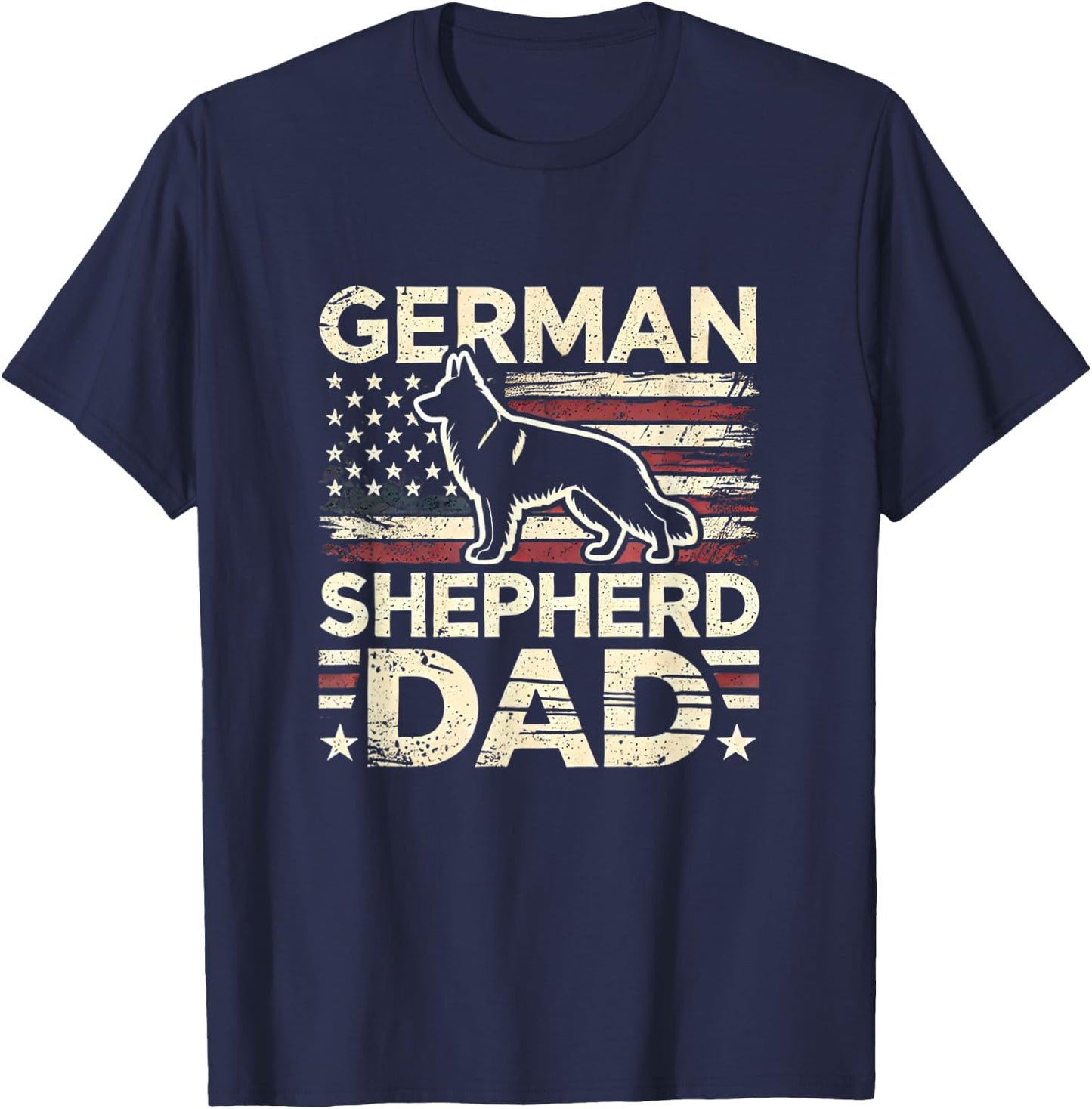 German Shepherd Dad Shirt American Flag German Shepherds T-Shirt - T-Shirt | Navy
