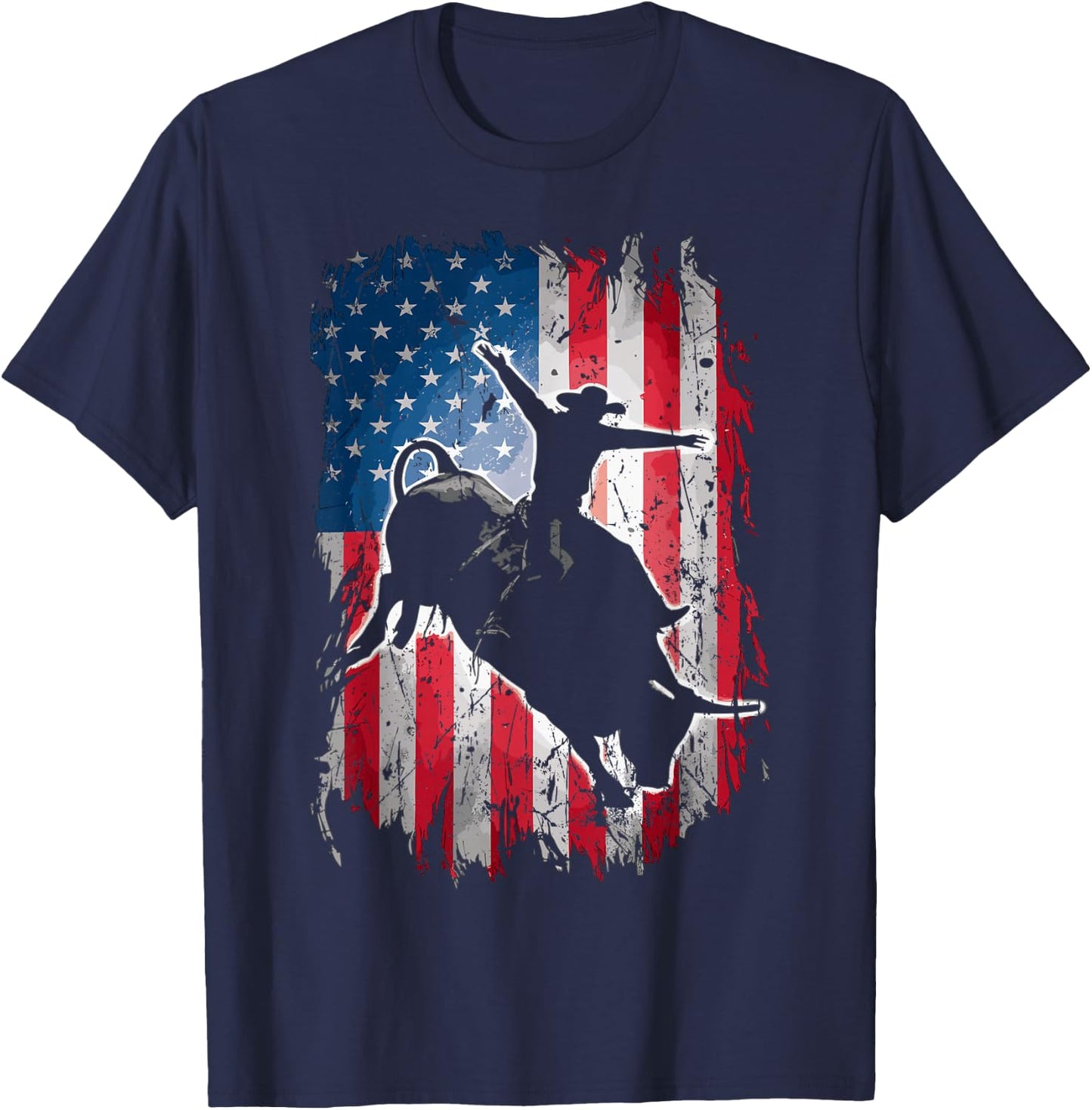 Rodeo Rider Bull USA Flag American Patriotic Cowboys T-Shirt - T-Shirt | Navy