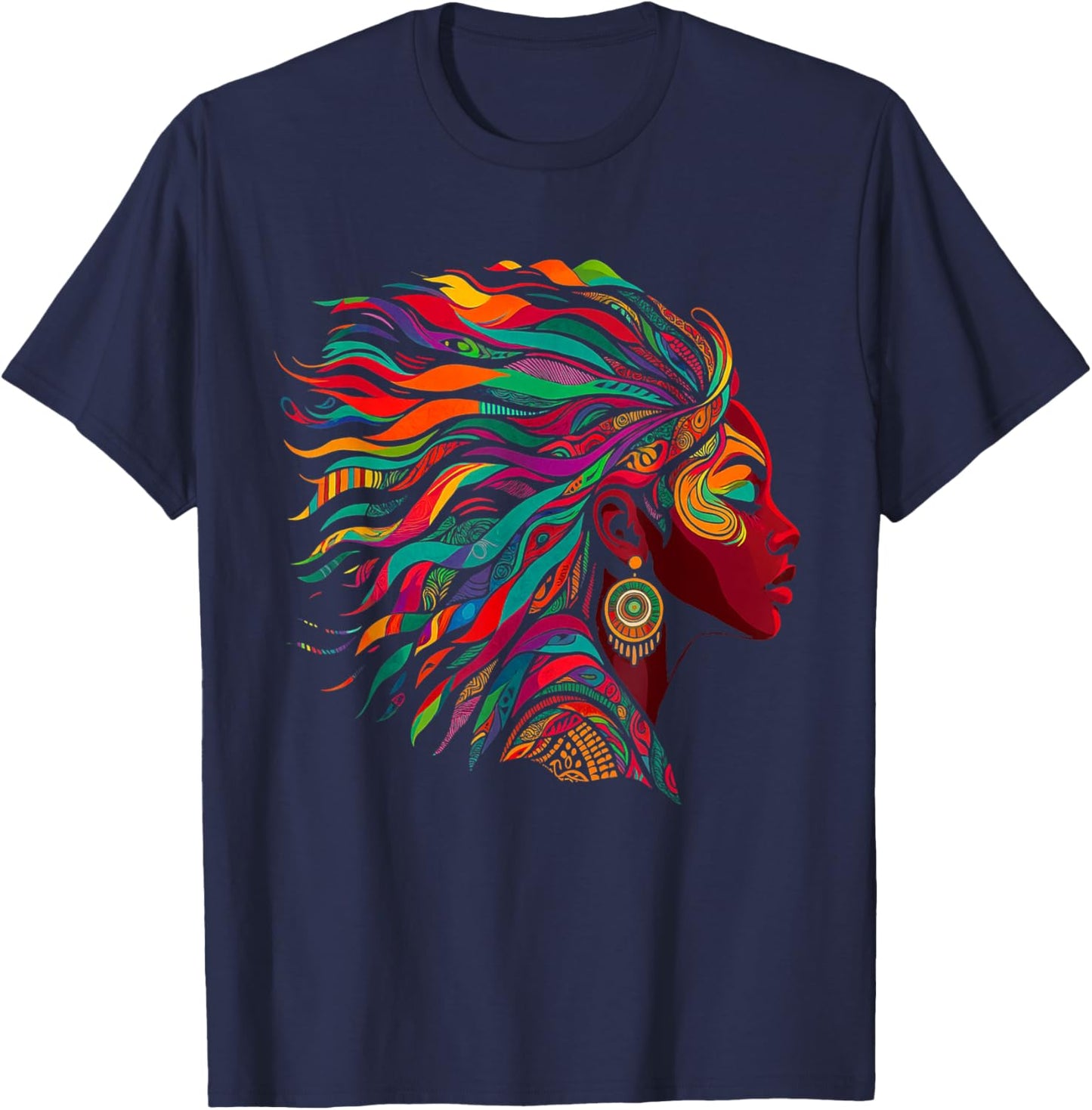 Rainbow Dashiki African Tribal Women Hair African American T-Shirt - T-Shirt | Navy