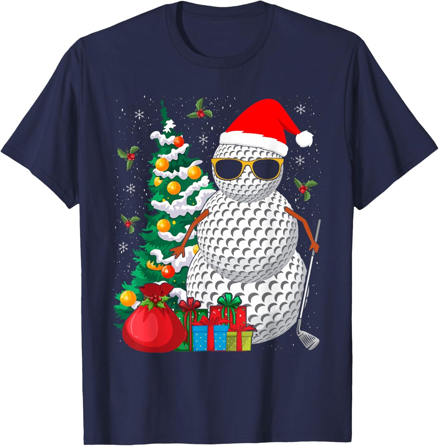 Santa Snowman Golf Ball Christmas Golfer T-Shirt - T-Shirt | Navy