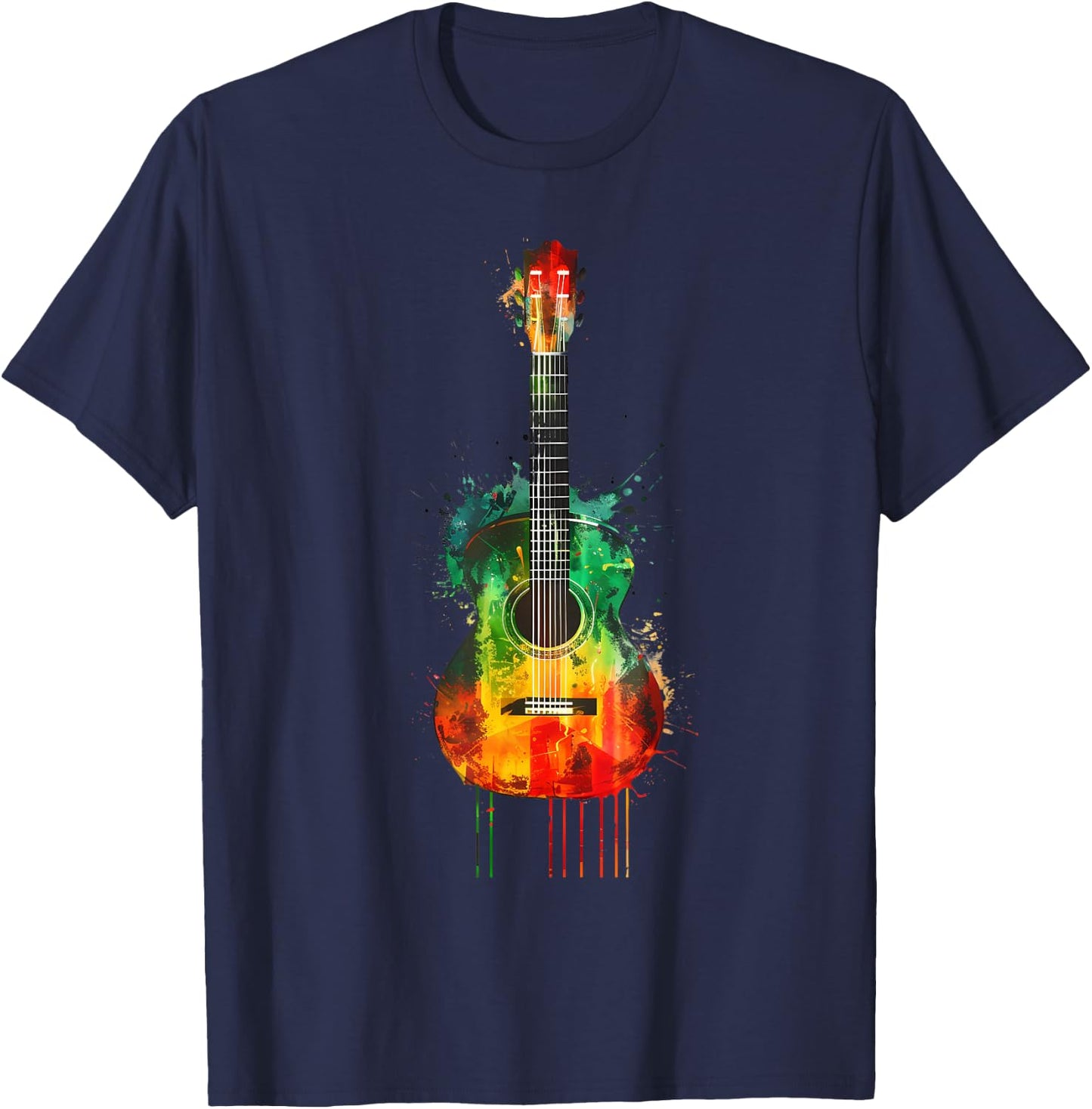 Rasta Guitar Jamaica Roots Rastafarian Reggae Music T-Shirt - T-Shirt | Navy