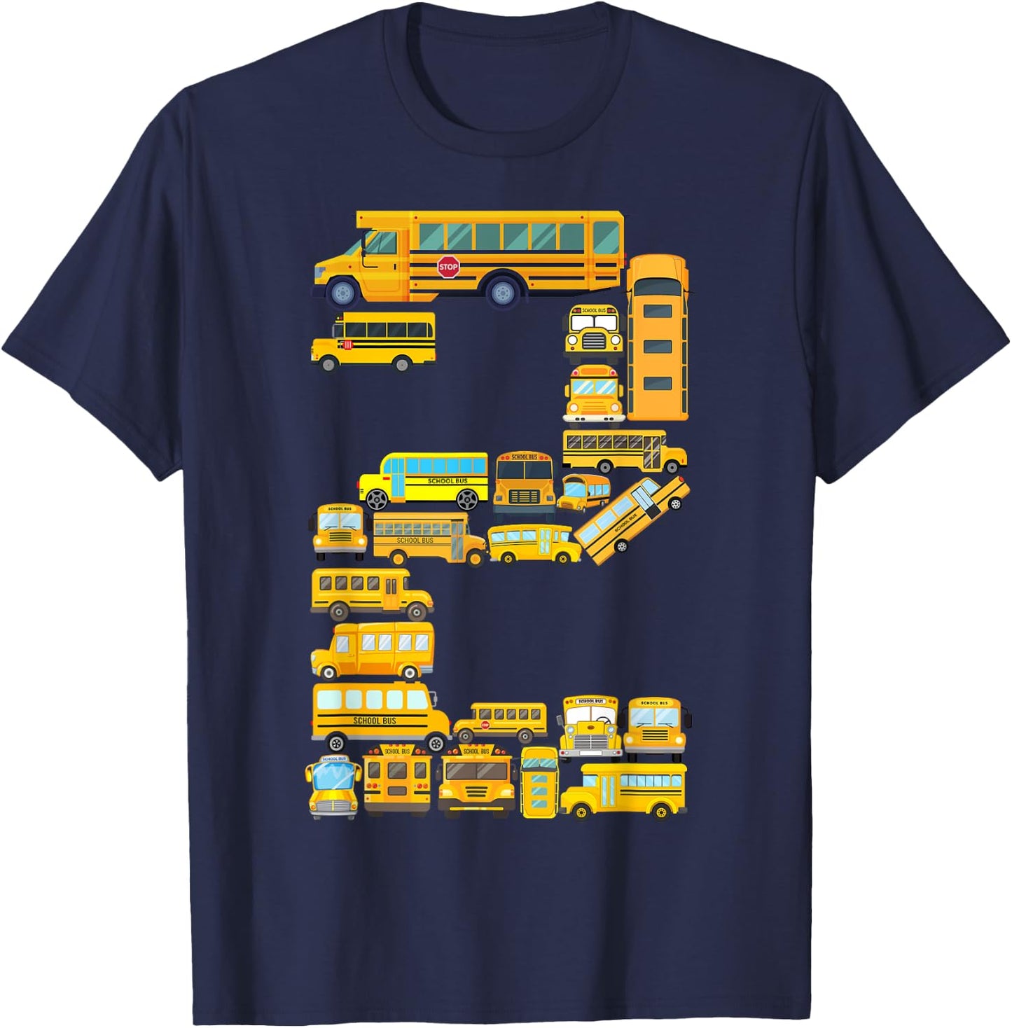 Toddler 2nd Birthday School Bus Themed 2 Year Old Boys Kids T-Shirt - T-Shirt | Navy