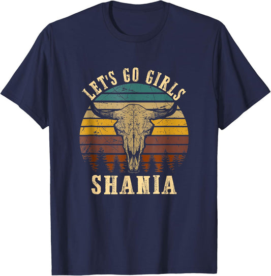 Retro Let Go Girls Shania Cowgirl Western Rodeo Bulls Skull T-Shirt - T-Shirt | Navy