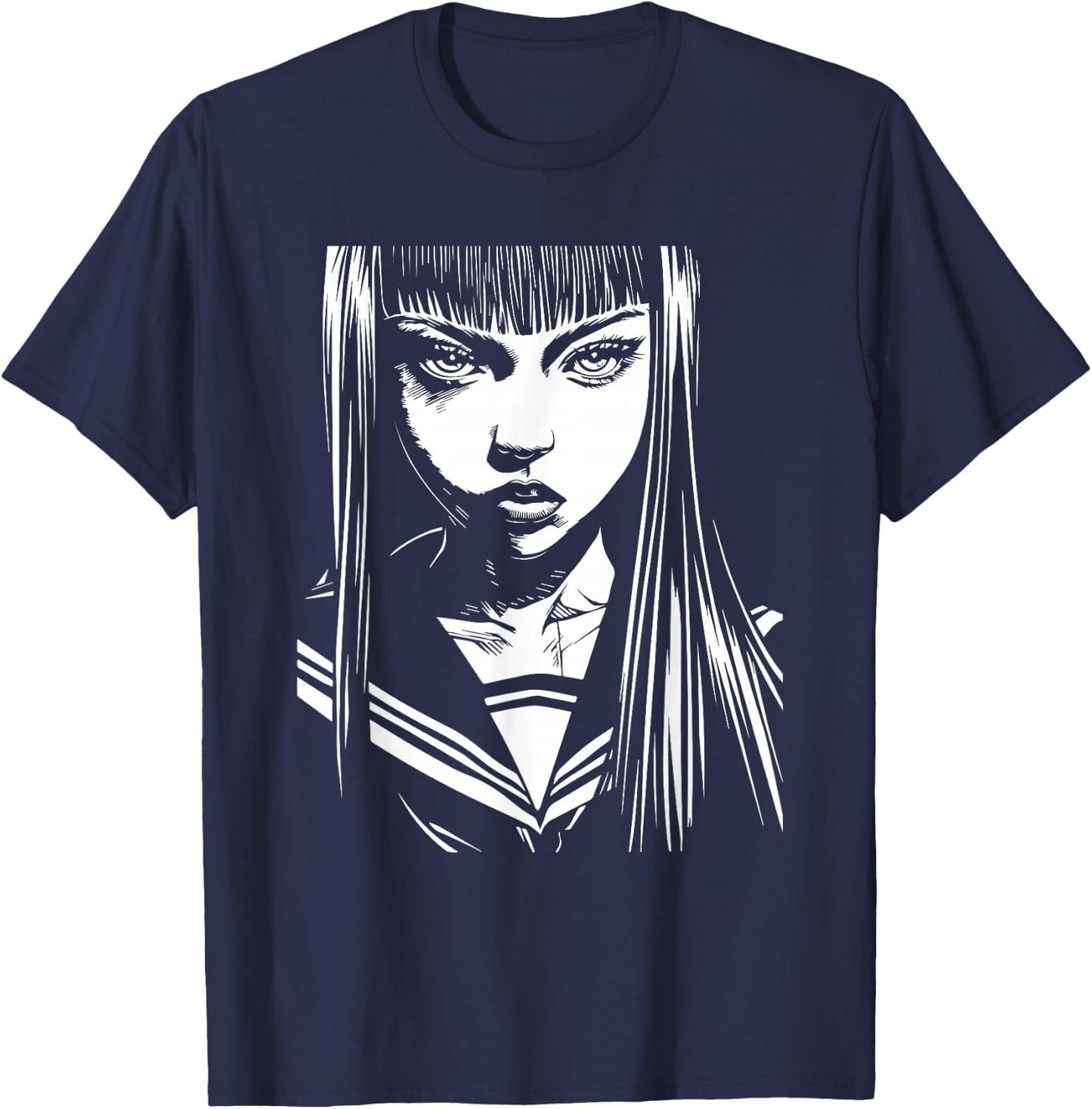 Anime Horror Girl Aesthetic Soft Grunge Waifu Japanese T-Shirt - T-Shirt | Navy