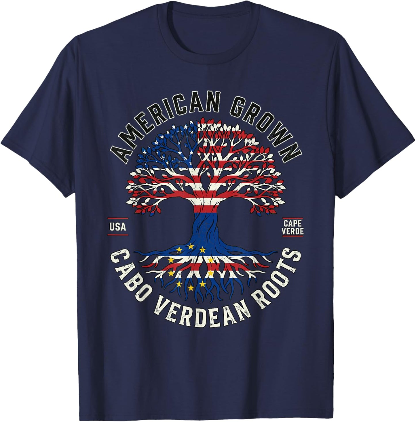 American Grown Cape Verdean Roots Dual Flag Pride Heritage T-Shirt - T-Shirt | Navy