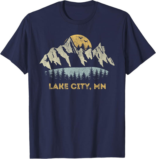 Lake City Minnesota Mountain Sunset Sunrise MN T-Shirt - T-Shirt | Navy