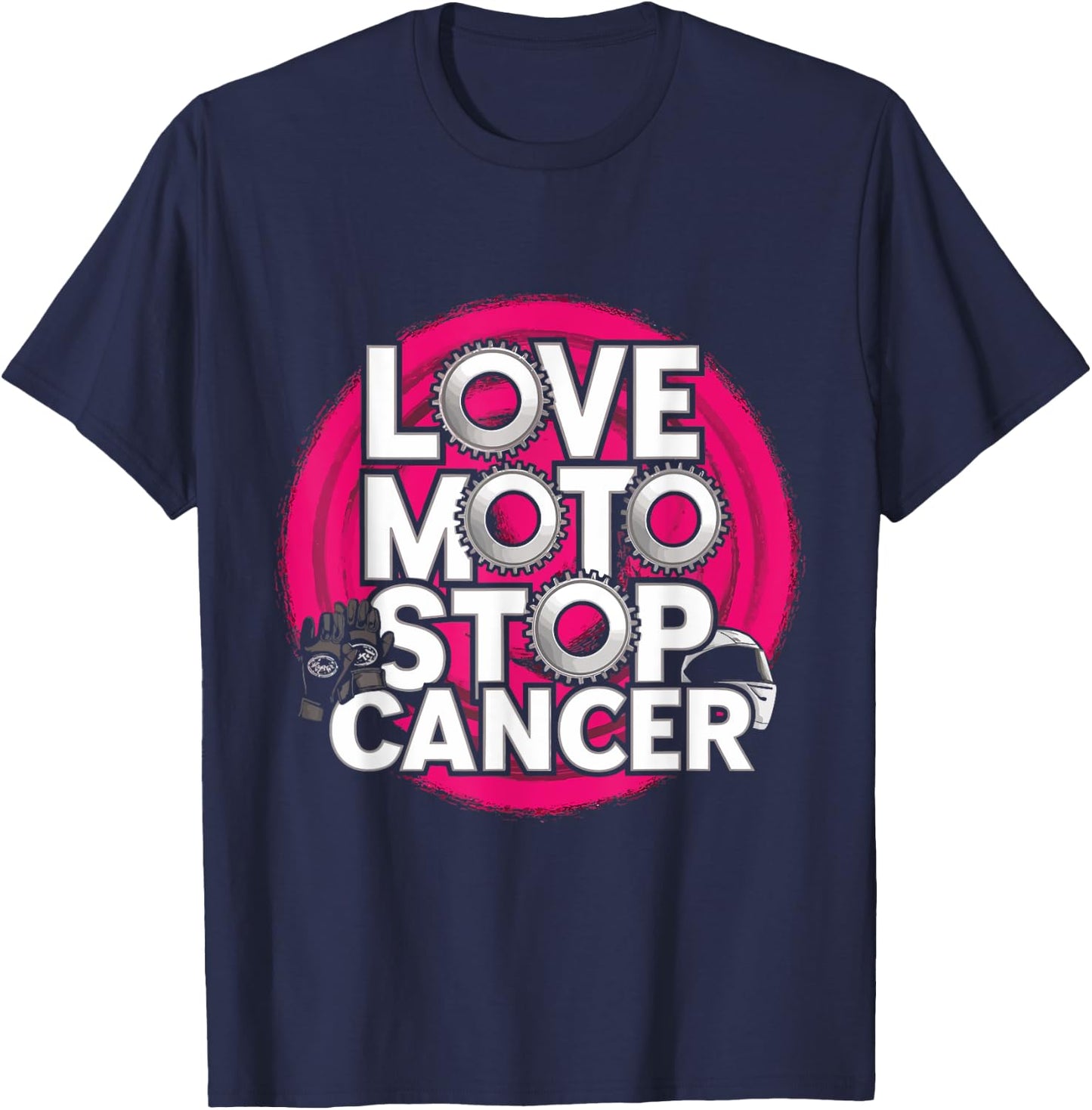 Love Moto Stop Cancer Design T-Shirt - T-Shirt | Navy