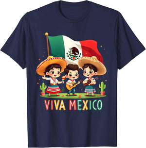 Viva Mexico Girl Boy Maracas Guitar Mexican Independence Day T-Shirt - T-Shirt | Navy