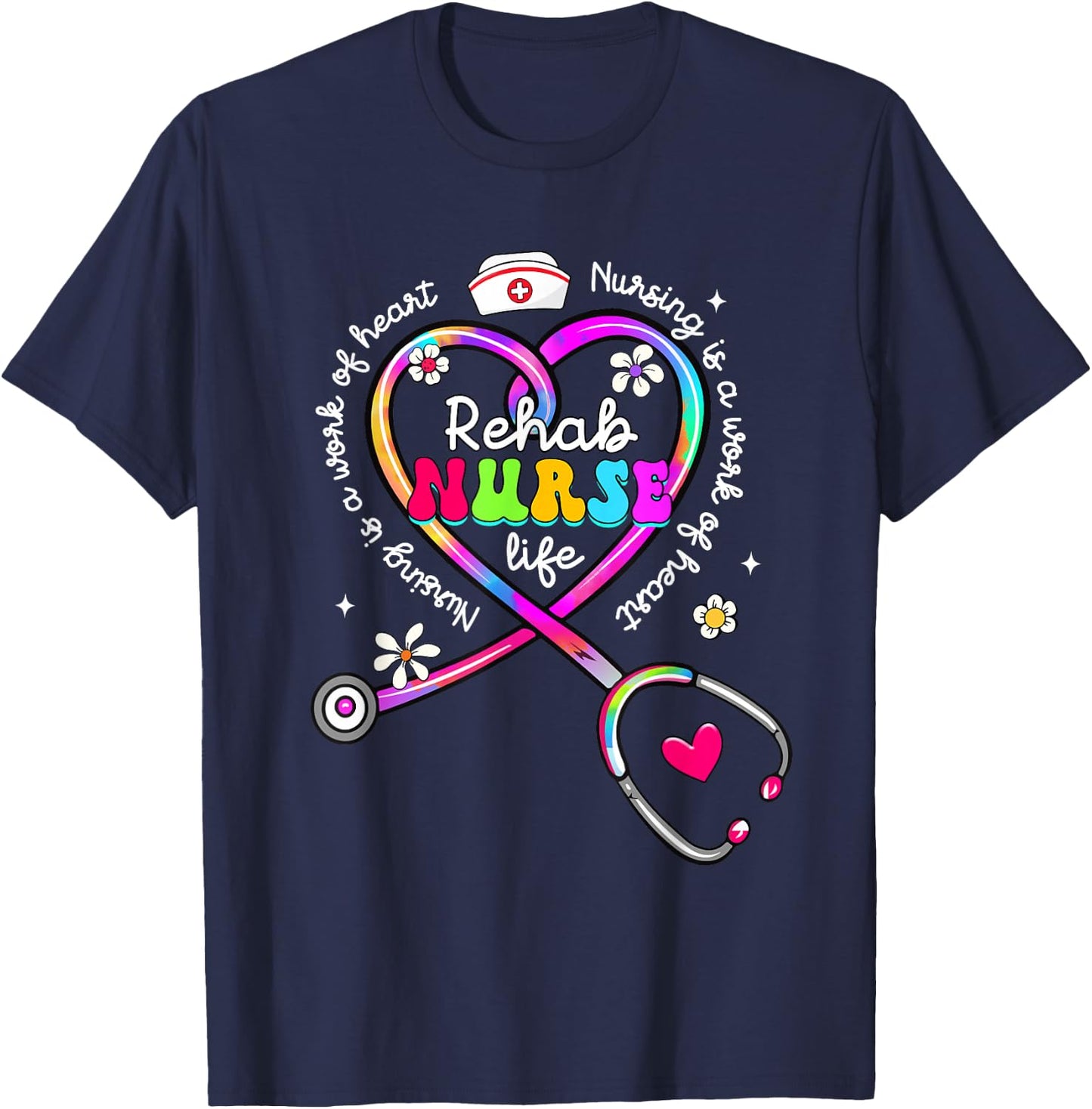 Nursing Is A Work Of Heart Tie Dye Phlebotomy Life Gifts T-Shirt - T-Shirt | Navy