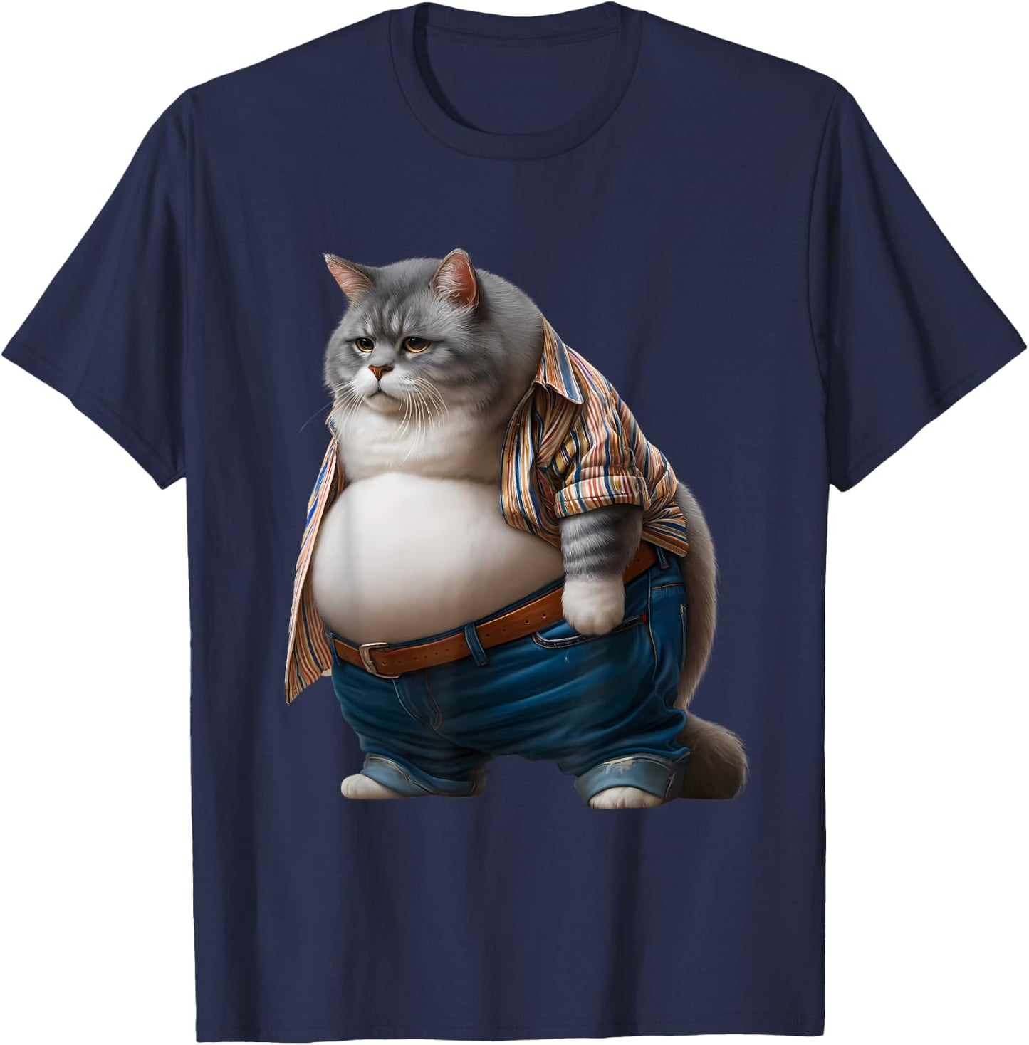 Funny Fat Cat Graphic Fat Kitten Design Chubby Cat Lover T-Shirt - T-Shirt | Navy