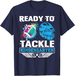 Ready To Tackle Kindergarten Football Back To School Boy Kid T-Shirt - T-Shirt | Navy