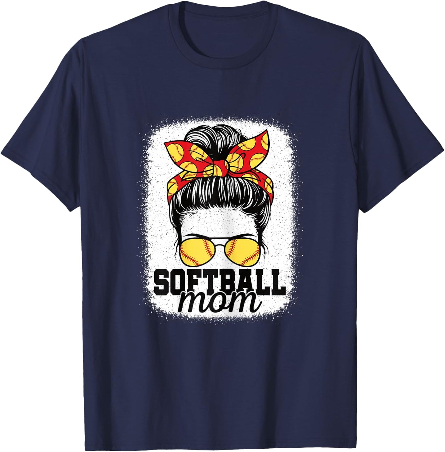 Cute Softball Mom Messy Bun Mommy Softball Player Women T-Shirt - T-Shirt | Navy