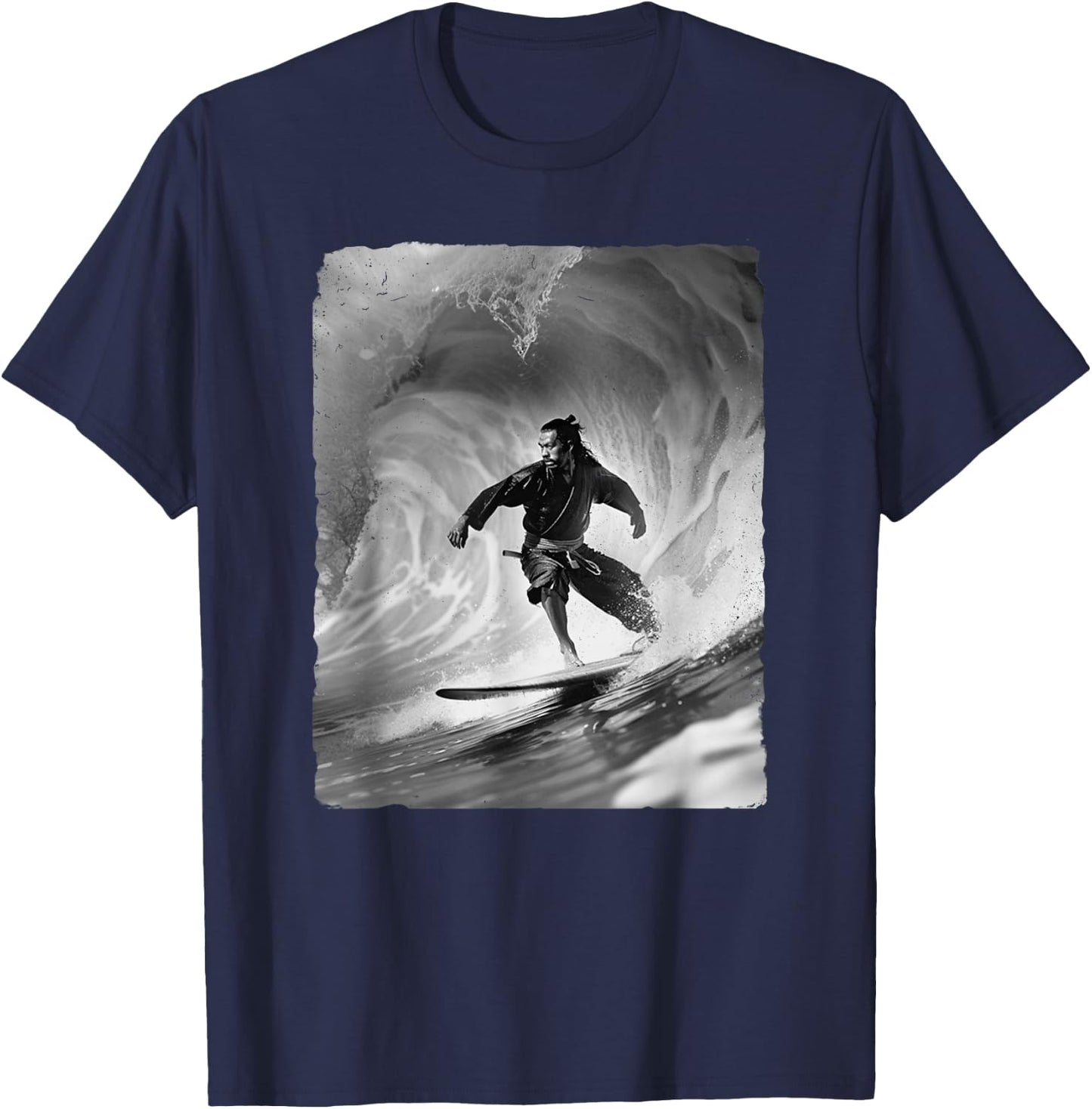 Samurai Surfing Ninja Surf Wave Japanese Summer Awesome Fun Women Kids T-Shirt - T-Shirt | Navy