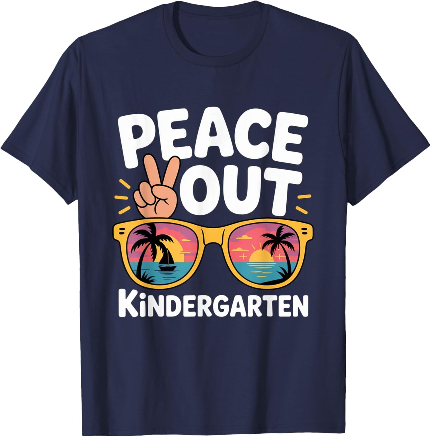 Peace I'm Out Kindergarten Funny Graduation Kid T-Shirt - T-Shirt | Navy