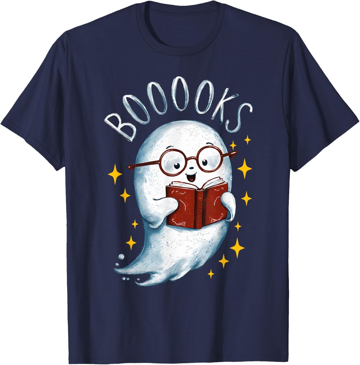 Booooks Ghost Funny Halloween Teacher Book Library Reading T-Shirt - T-Shirt | Navy