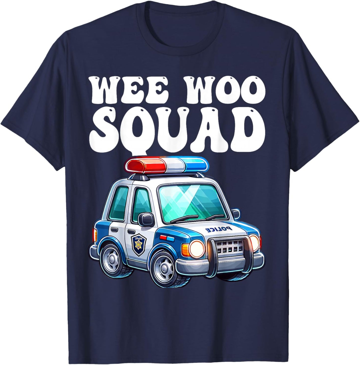 funny Wee Woo Squad Kids boys girls Police Car Theme T-Shirt - T-Shirt | Navy