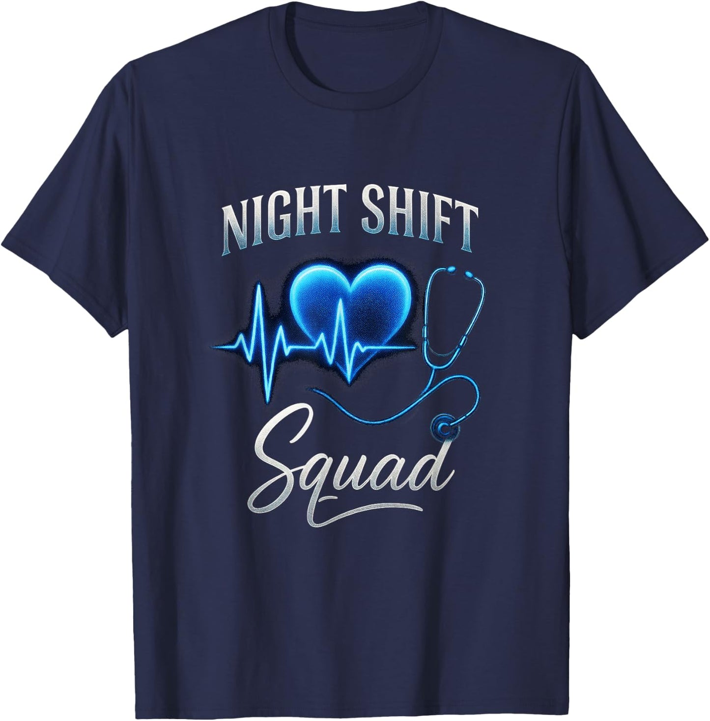 Night Shift Squad - Funny Nursing Team Heart T-Shirt - T-Shirt | Navy