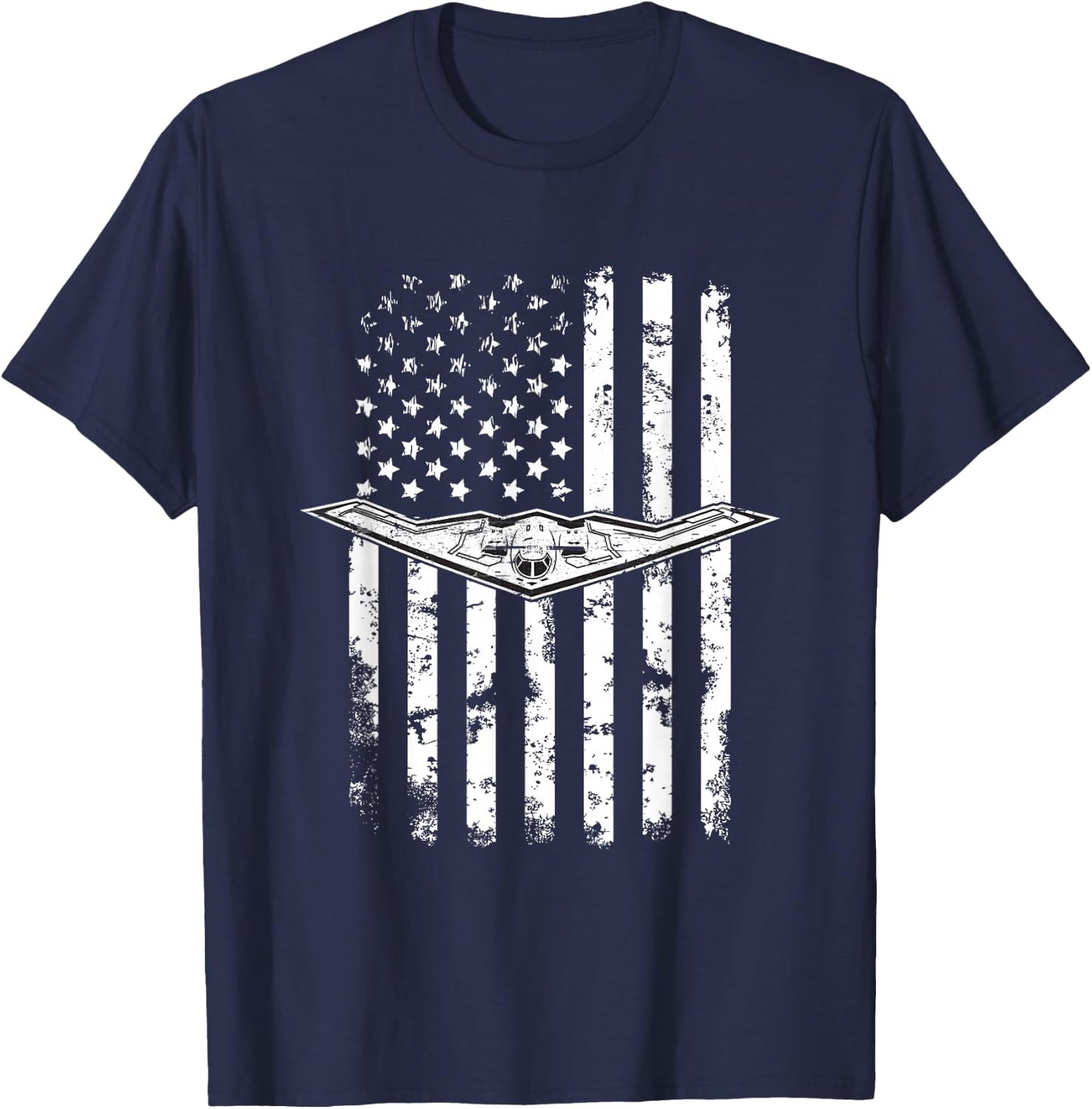 B-2 Stealth Bomber Military Airplane American Flag T-Shirt - T-Shirt | Navy