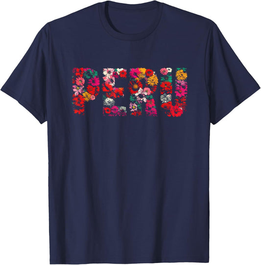 Peru Lover - Floral Peruvian Vacation Souvenir , Small, Black T-Shirt - T-Shirt | Navy