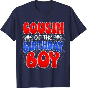 Cousin of the Birthday Boy Costume Spider Web Birthday Party T-Shirt - T-Shirt | Navy