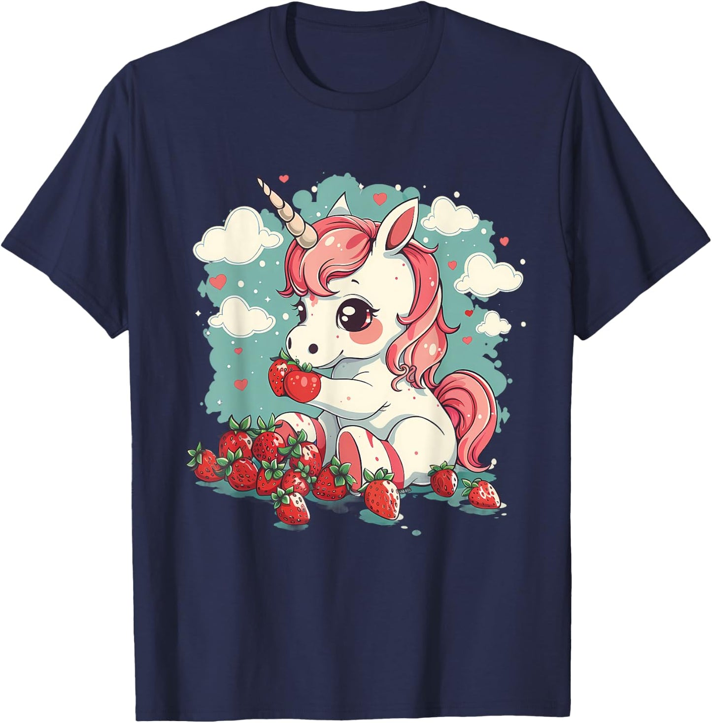 Strawberry Unicorn Cute Strawberries Fruit Animal Lover T-Shirt - T-Shirt | Navy