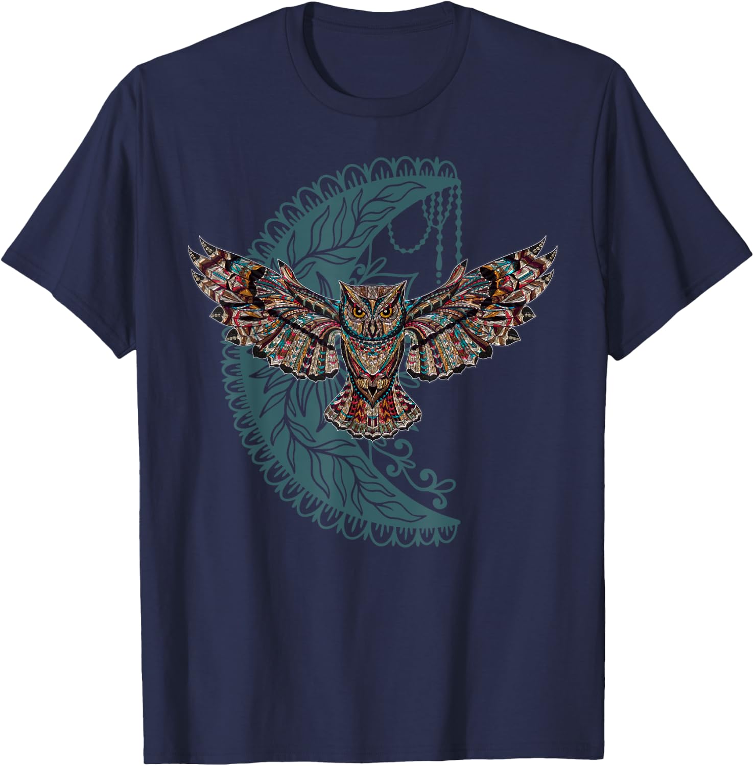 Native American Moon Dreamcatcher Owl Tribal Illustration T-Shirt - T-Shirt | Navy