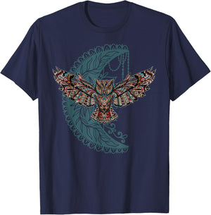 Native American Moon Dreamcatcher Owl Tribal Illustration T-Shirt - T-Shirt | Navy