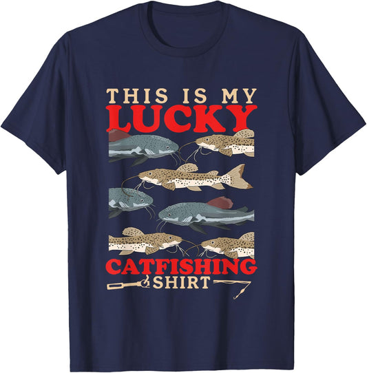 Catfish Fisherman | Lucky Catfishing T-Shirt - T-Shirt | Navy