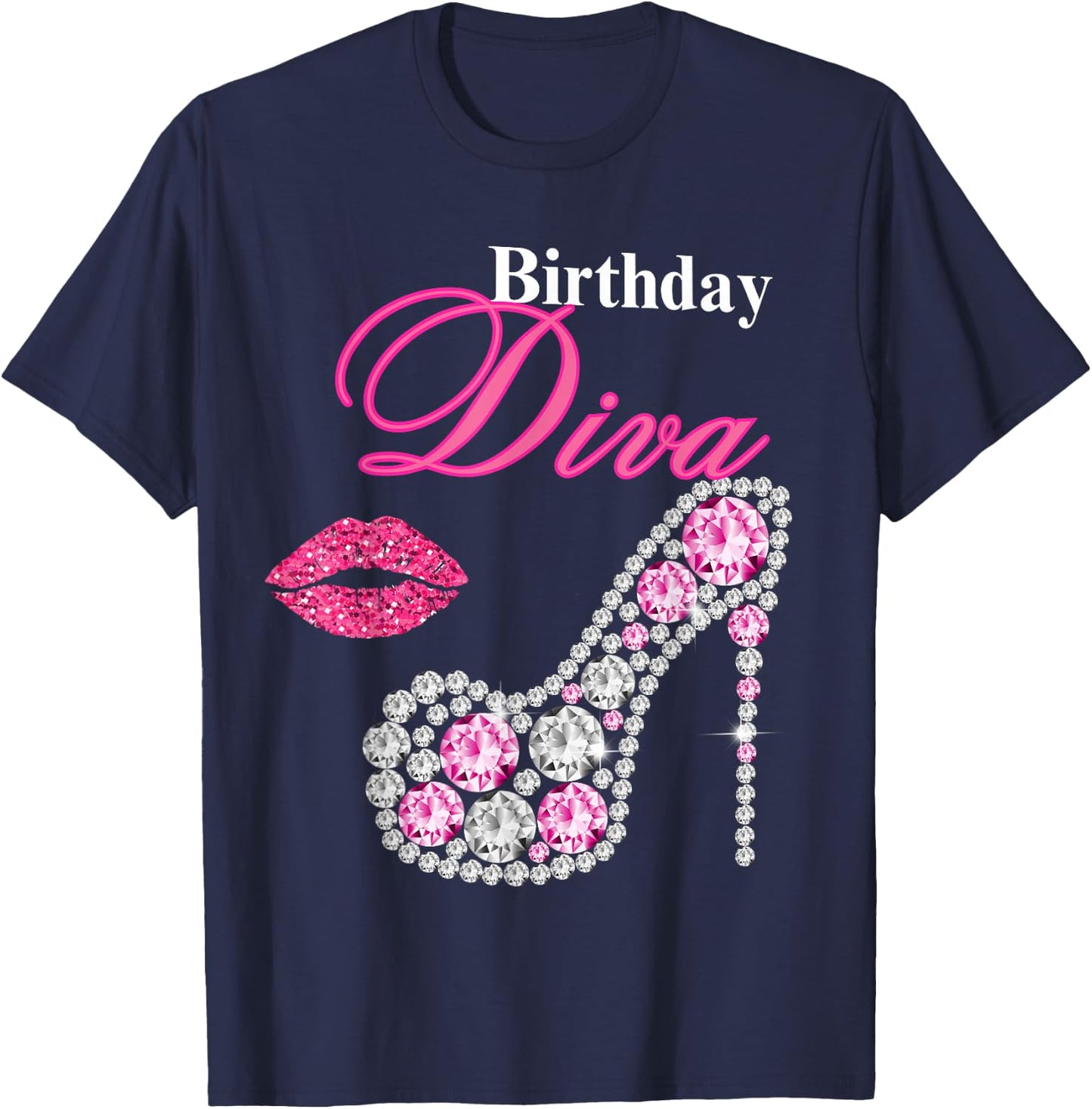 Hot Pink Lips Gifts High Heel Afro Diva Birthday Melanin T-Shirt - T-Shirt | Navy