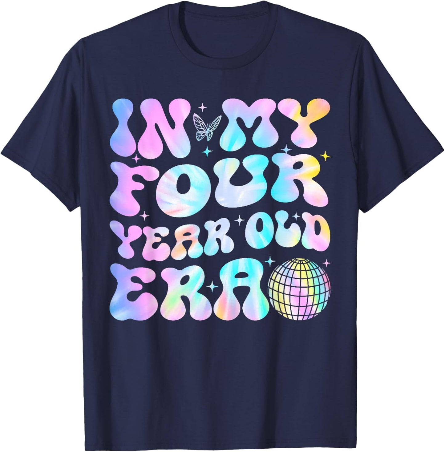 Groovy In My Four Year Old Era Girl 4th Birthday 4 Yrs Old T-Shirt - T-Shirt | Navy