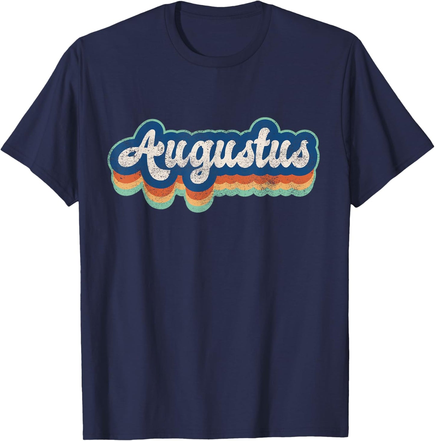 Augustus First Name Boy Vintage Style 70s 80s Personalized T-Shirt - T-Shirt | Navy